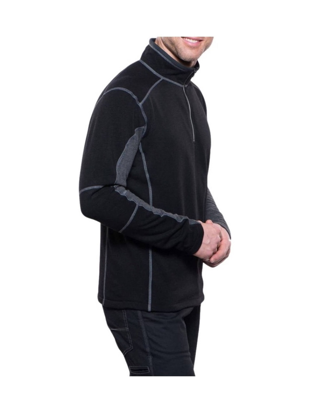 KUHL Kashmira Mens Large Black Charcoal Quarter Zip Fleece Pullover Sweater - Picture 2 of 7